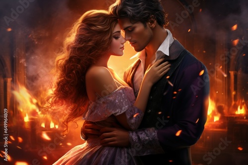 Enchanting Fantasy romance novel dance. Couple love. Generate Ai photo
