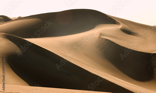 Shapes and textures on the dunes in Huacachina´s desert, in Ica, Perú