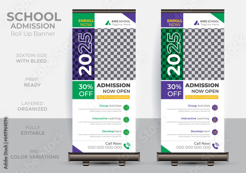 Admission open rollup xbanner design template. back to school banner vector Template