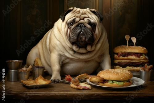 Playful Fatty dog pet cute. Animal food. Generate Ai © juliars