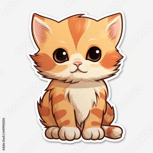 Cute cartoon kitten on white background, digital sticker