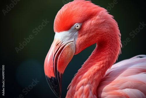 Vivid Flamingo closeup head. Nature pink feather. Generate Ai