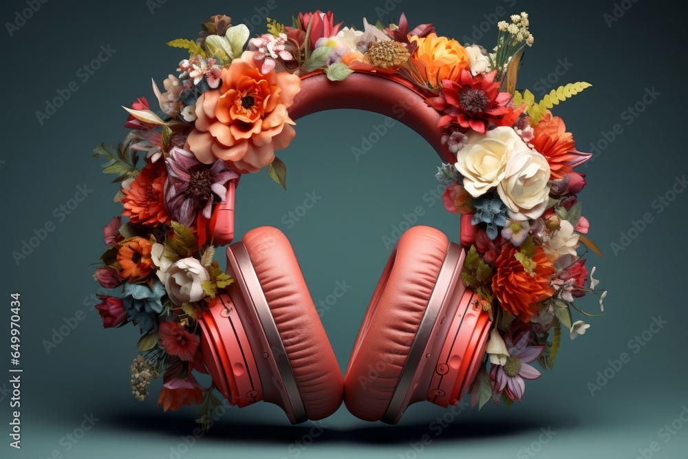Innovative Flower music headphones. Creative modern idea. Generate Ai