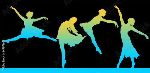 danza, baile, vector, silueta, telas, teatral, libre, mujer, 