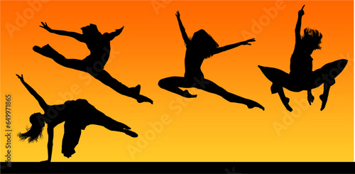 danza, baile, vector, silueta, telas, teatral, libre, mujer