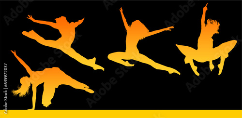 danza, baile, vector, silueta, telas, teatral, libre, mujer