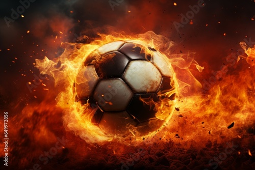Glowing Soccer ball flame. Art score goal. Generate Ai