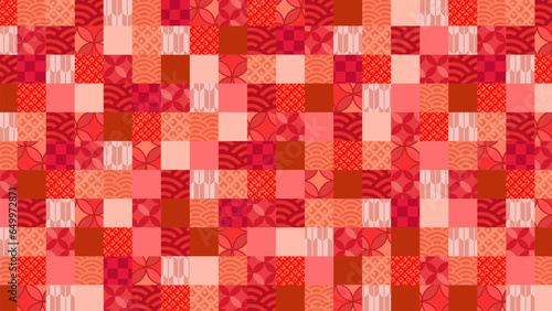 秋色の、和風のイラスト背景、市松模様、16:9サイズ