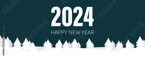 Happy New Year 2024 - Text on a winterly landscape.