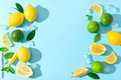 Fototapeta Naklejka Na Ścianę i Meble -  Ingredients for preparing lemonade on blue background