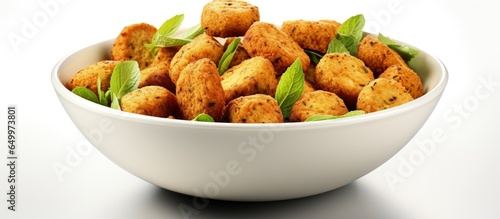 Isolated white background with fried falafel bowl