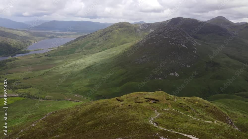 Panoramic view from Diamond mountain at Connemara National Park in Ireland hiking trail Panoramic view from Diamond mountain at Connemara National Park in Ireland hiking trail