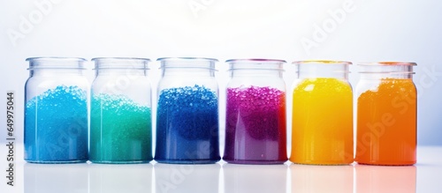 Dyed polymer granulates in lab photo