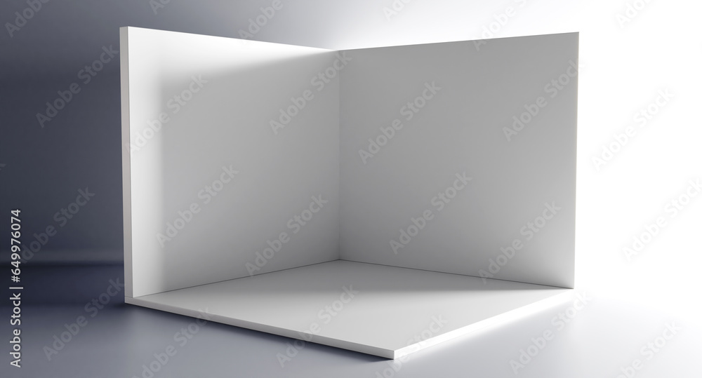 Square Inside Box Square exhibition and Cube box. Corner room interior section on white ...