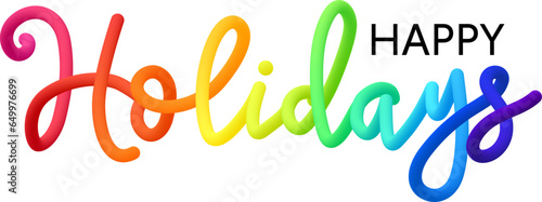 Happy holidays fluid 3d twist text made of blended colorful circles.