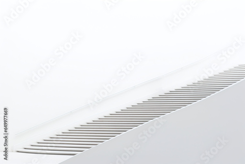 infinite staircase against a stark white background, capturing a sense of endlessness in monochromatic simplicity.