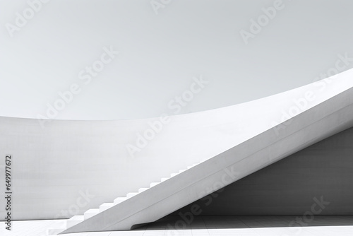 infinite staircase against a stark white background, capturing a sense of endlessness in monochromatic simplicity.