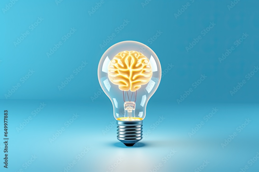 Light bulb with brain inside on blue background, concept of idea, creativity and innovation, Generative AI Light bulb with brain inside on blue background, concept of idea, creativity and innovation, Generative AI