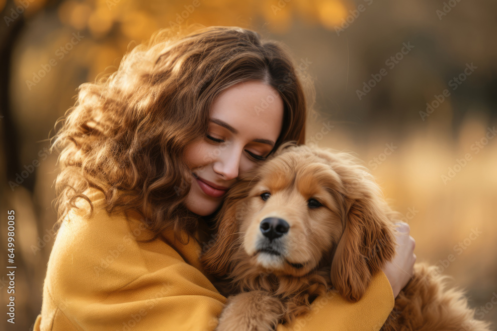 A photo of a woman hugging her dog A photo of a woman hugging her dog