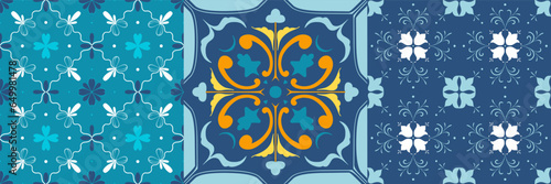 Turquoise blue yellow Mosaic pattern ornament, Moroccan vintage ornament as backgrounds, for fabric, wallpaper, textile, websites, home decor (pillows, towels, napkins), tableware water