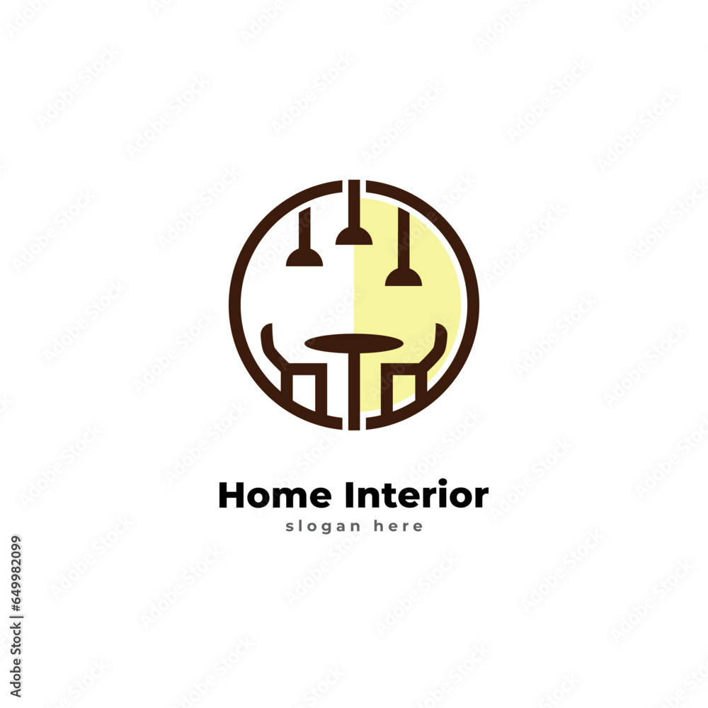 Illustration Minimalist interior design service logo vector with chair table lamp and sitting room icon Illustration Minimalist interior design service logo vector with chair table lamp and sitting room icon