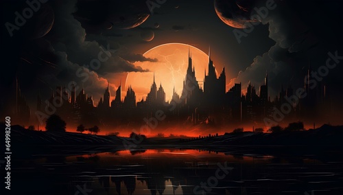 landscape dark fantasy city wallpaper