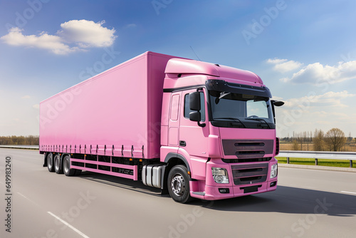 pink Truck on the road on a...
