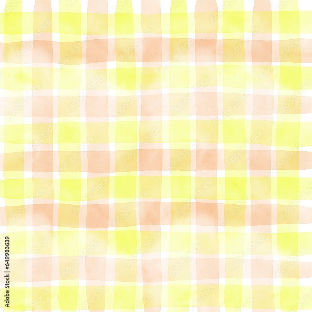 Yellow Orange Gingham Check Hand Drawn Background Yellow Orange Gingham Check Hand Drawn Background