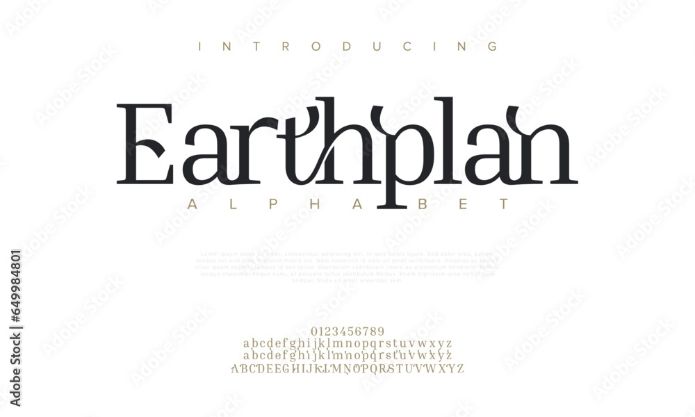 Earthplan premium luxury elegant alphabet letters and numbers. Elegant wedding typography classic serif font decorative vintage retro. Creative vector illustration