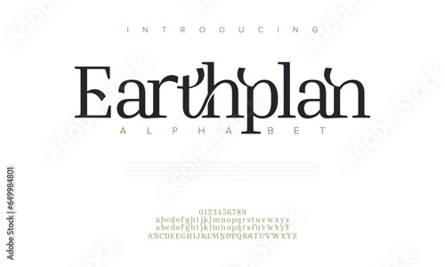 Earthplan premium luxury elegant alphabet letters and numbers. Elegant wedding typography classic serif font decorative vintage retro. Creative vector illustration