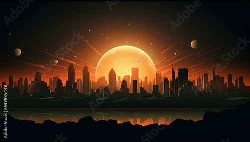 When the moon collides with the earth landscape illustrations background