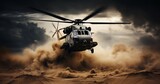 Helicopter in the desert. 3d rendering. toned image
