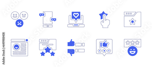 Feedback icon set. Duotone style line stroke and bold. Vector illustration. Containing feedback, rating, survey, chat, good review, browser. © Huticon