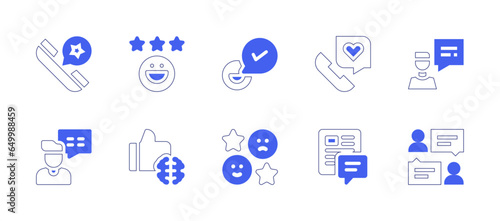 Feedback icon set. Duotone style line stroke and bold. Vector illustration. Containing positive review, blog, feedback, happy, testimonial, like, kindness.
