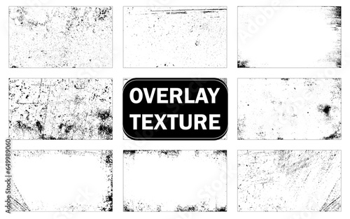 Set of eight grunge textures. Vector distress overlay textures.