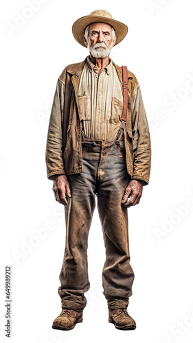 Farmer man American standing realistic isolated on transparent background Png V3