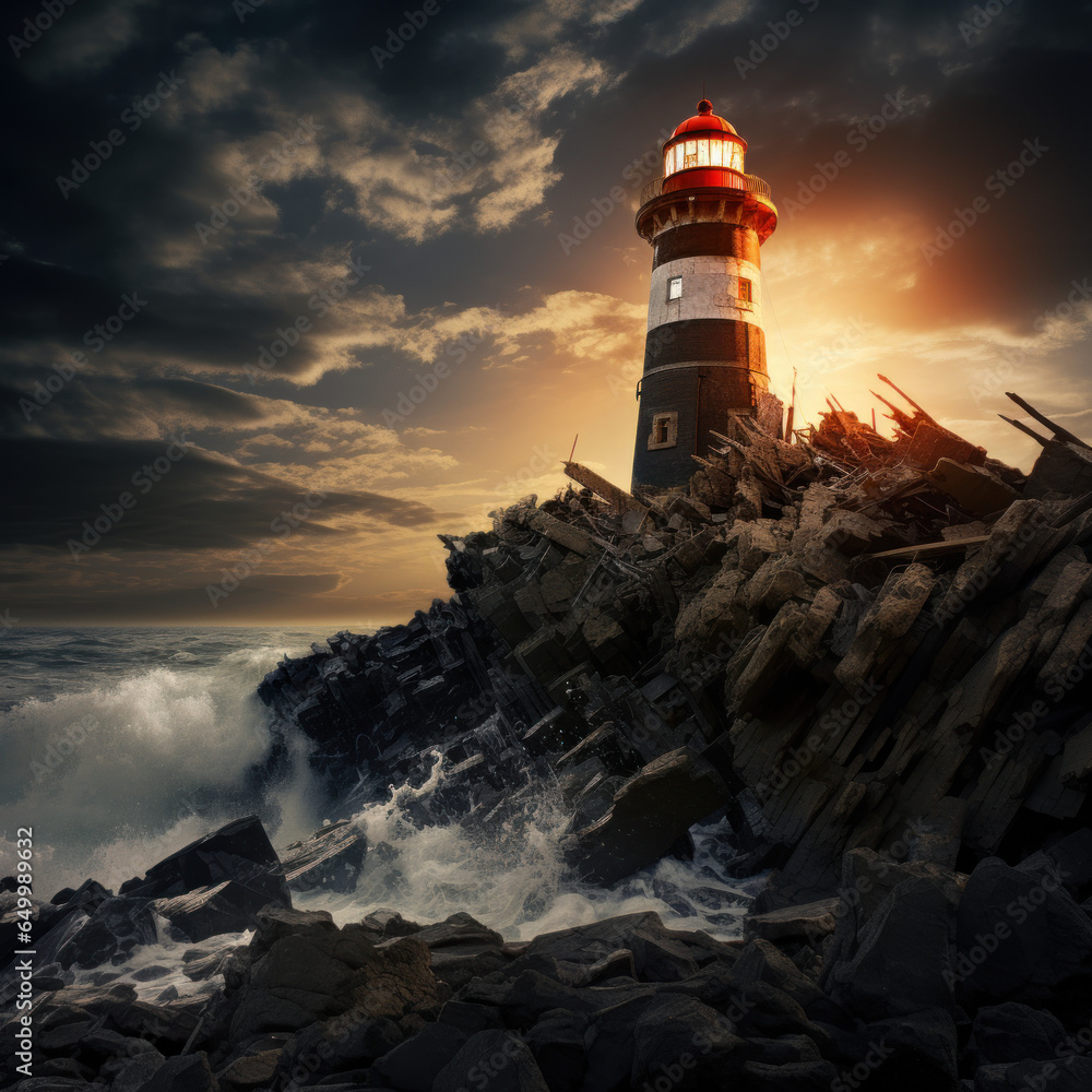  Lighthouse on a rugged shore
