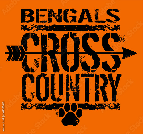 distressed bengals cross country team design with paw print for school, college or league sports