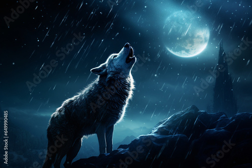 Wolves howl in the night photo