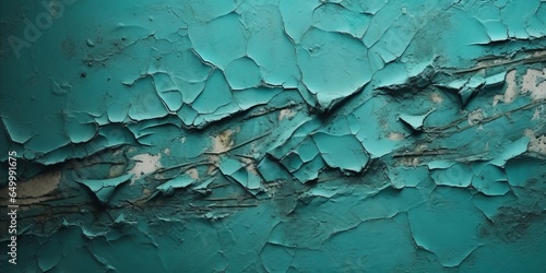 Teal abstract distressed cracked crumbling wall. Concrete rough textured background. Stone surface  Generative AI 