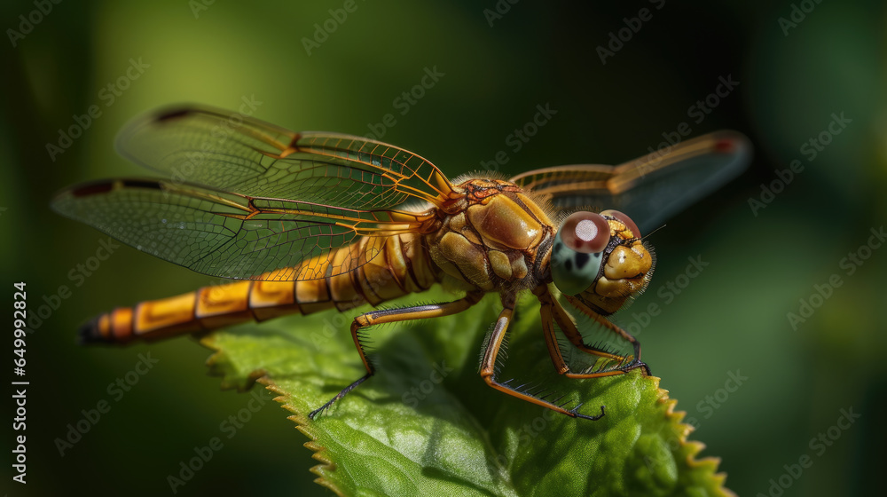 Dragonfly on a leaf, close-up photo, macro, insects, nature Dragonfly on a leaf, close-up photo, macro, insects, nature