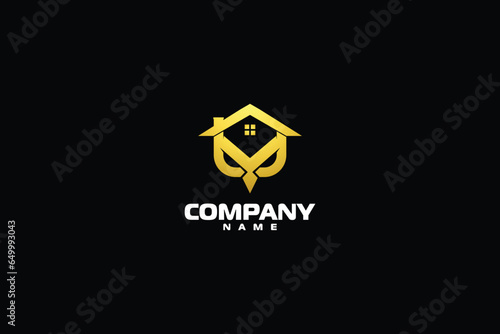 combination bird logo, house logo, bird logo, owl logo photo