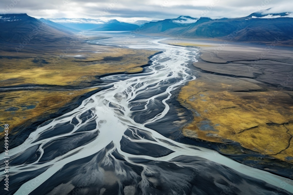 Aerial drone photograph view of a huge riverbed and delta Stock Photo