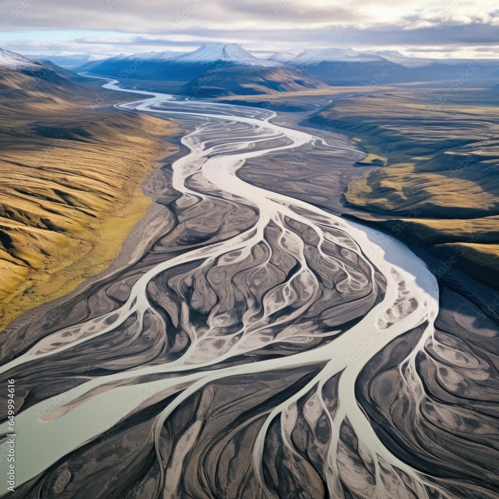 Aerial drone photograph view of a huge riverbed and delta Stock Photo