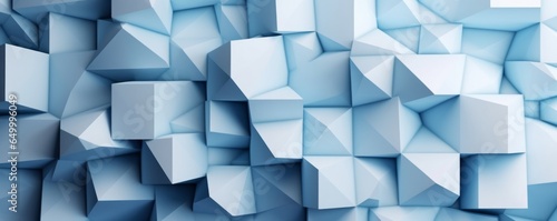 Abstract blue and white background with cubes, triangles, and shapes. Textured geometric 3d wallpaper, Generative AI 