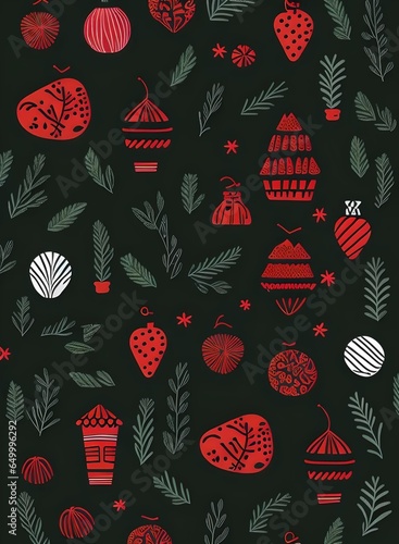 Simple Christmas seamless pattern with geometric motifs