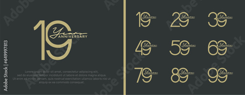 set of anniversary logo brown color on black background for celebration moment