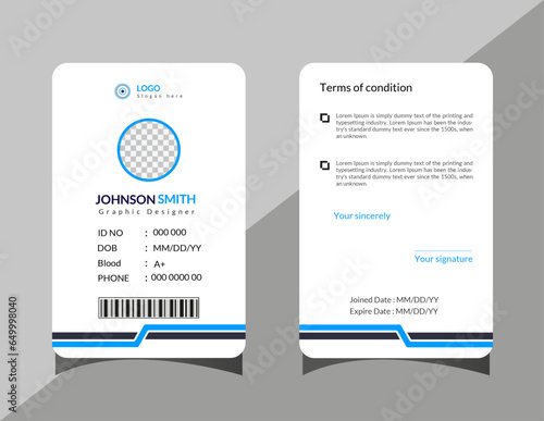 corporate Modern and simple business office id card design, unique professional and clean white id card design template.
