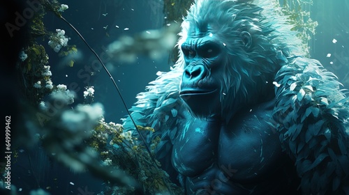 peaceful aquamarine gorilla, digital art illustration, Generative AI photo