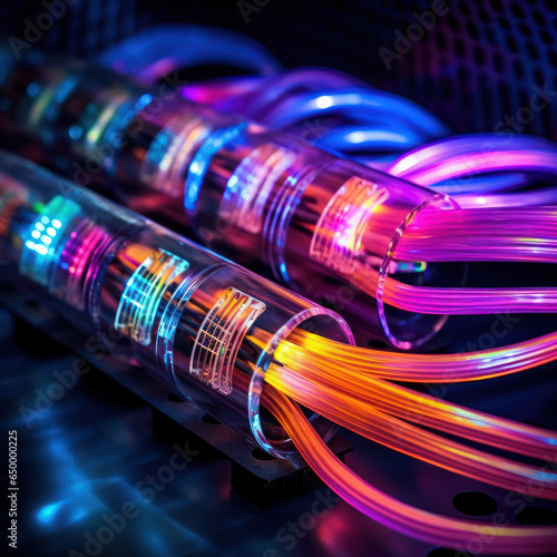 Fotobehang Optical fibers of fiber optic cable. Internet technology